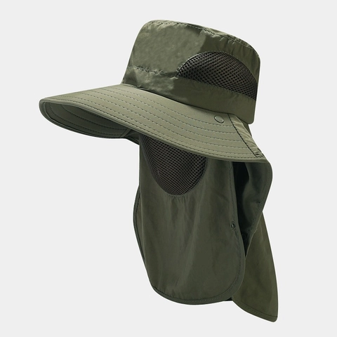 Outdoor Sun Hat With Removable Face Mask And Neck Flap Breathable Quick Dry Wide Brim Nylon Fishing Cap For Men Women