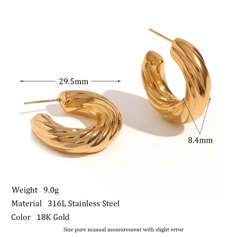 Orecchini A Cerchio C Torsione Acciaio Inossidabile 316L Placcato Oro 18K Design Croissant Cavo Gioielli Moda Donna
