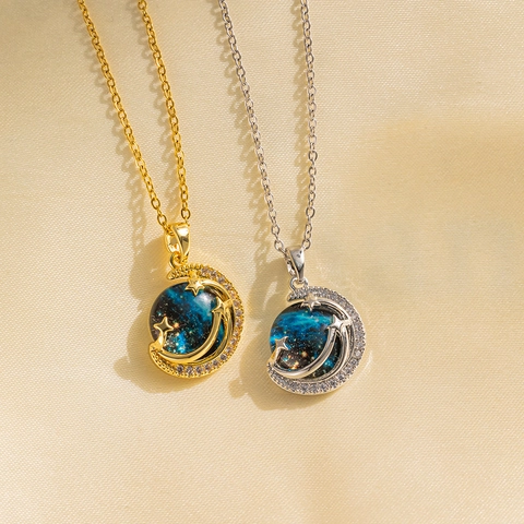 Titaniumstaal Sterrenhemel Maan Planeet Hanger Ketting Voor Vrouwen Luxe Zirconia Ingelegd Franse Vintage Ster Maan Choker