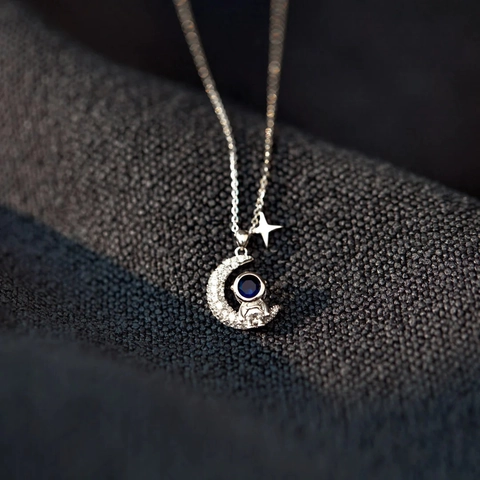 925 Sterling Zilveren Astronaut Maan Ster Hanger Ketting Voor Vrouwen Prachtige Blauwe Strass Ingelegde Sleutelbeen Ketting Sieraden