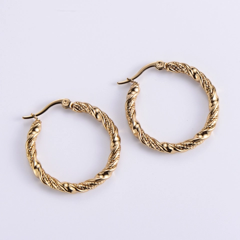 Minimalist Twisted Rope Hoop Earrings 316L Stainless Steel 18K Gold Plated For Women Chic Jewelry