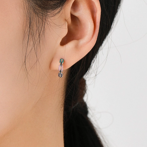 S925 Sterling Zilveren Sieradenset Voor Dames Meerkleurig Email Ineengestrengelde Ketting Open Ring En Creolen Sieraden