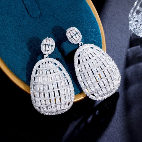 Lussuosi Orecchini a Goccia in Rame e Zirconia Traforati per Donna Eleganti Gioielli Geometrici per Matrimonio Banchetto Festa