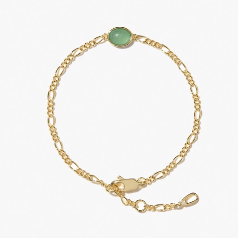 Minimalistische Figaro Ketting Armband Natuurlijke Groene Aventurijn Steen Koperen Hanger Titanium Staal Verstelbaar Retro Dames