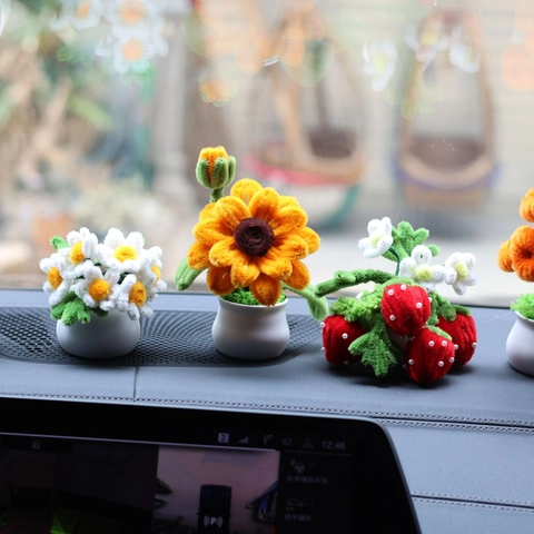 Piante In Vaso Di Scovolini Fatti A Mano Simpatici Ornamenti Intrecciati Girasole Margherita Fragola Per Cruscotto Auto