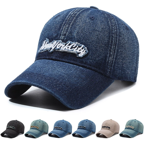 Gorra De Béisbol De Mezclilla Lavada Vintage Bordado New York City Estilo Retro Ajustable Unisex Sombrero Para El Sol