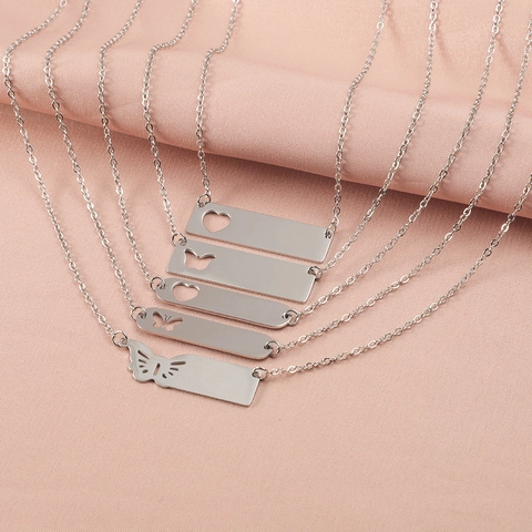 Bar Anhänger Halsketten 304 Edelstahl Hohlherz Schmetterling Spiegel Poliert Mode Schmuck Für Herren Damen