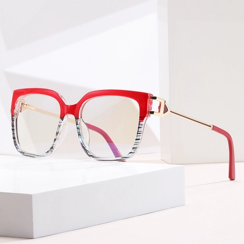 Photochromic Cat Eye Sunglasses Women Anti Blue Light Large Square PC Metal Frame UV400 Protection Retro Fashion Eyewear