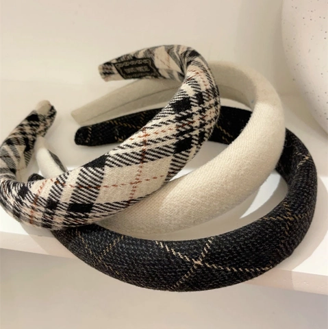 Gevoerde Haarband Geruite Stof Tweed Retro Vintage Collegestijl Haaraccessoires Voor Dames Haarklem