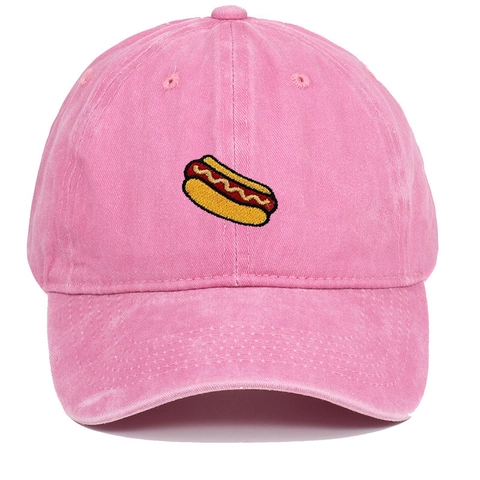 Vintage Washed Cotton Baseball Cap Featuring Hot Dog Sausage Embroidery Retro Adjustable Outdoor Sun Hat For Men Women