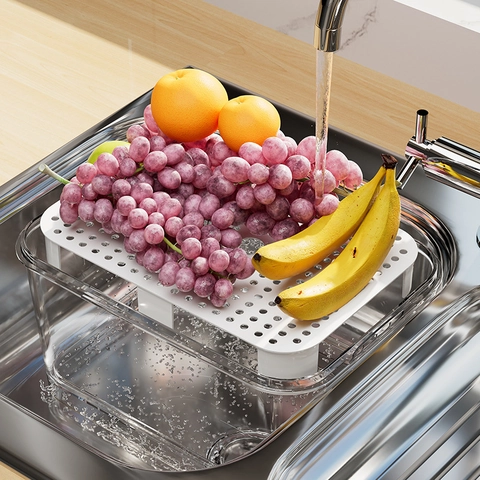 Contenitore Per Alimenti Portatile Plastica Trasparente Scatola Bento Picnic Con Vassoio Drenaggio Tracciatore Data Coperchio Ermetico Maniglia