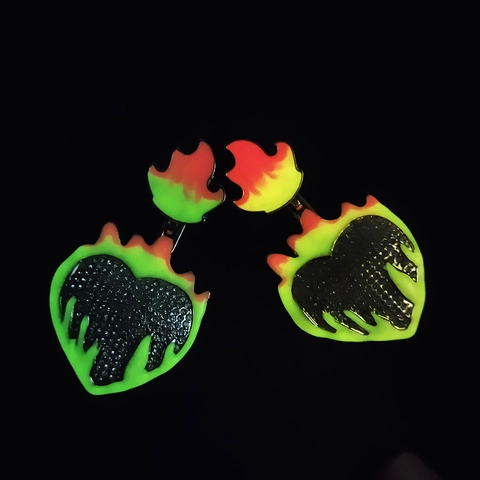 Collana Con Ciondolo A Cuore Di Fiamma Hip Hop Lega Strass Smalto Luminoso Catena Cubana Iced Out Gioielli