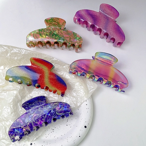 Large Hair Claw Clip PVC Resin Glitter Starry Sky Y2K Gradient Shark Hairpin For Women Aesthetic Daily Styling