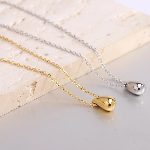 Minimalist Water Drop Pendant Necklace Titanium Steel Gold Plated Mirror Polished Teardrop Jewelry For Women Girls Daily