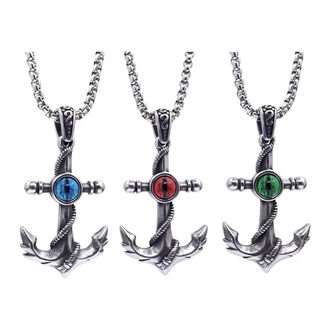 Collar De Ancla De Ojo Turco Para Hombre Acero Inoxidable Colgante De Ojo De Dragón Náutico Joyería Gótica Hip Hop