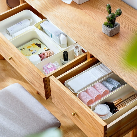 Minimalist White Plastic Desktop Storage Box Modular Drawer Organizer With Handle For Stationery Makeup Household Use