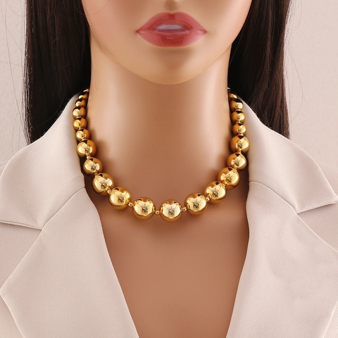 Collar Choker De Cuentas Redondas Graduadas Metálico CCB Esfera Lisa Pulida Joyería De Declaración Para Mujer Cadena Ajustable