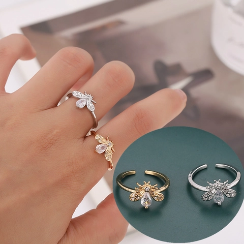 Lussuoso Anello Aperto ad Ape in Rame per Donna Minimalista con Zirconia Micro Intarsiata Anello Regolabile Gioielli di Moda