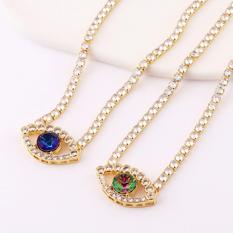 Evil Eye Hanger Ketting Verguld Koper Tennis Ketting Met Zirconia Micro Pave Mode Trendy Sieraden Voor Dames