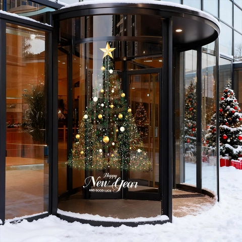 Christmas Tree Window Stickers Static Cling PVC Reusable Glue Free Double Sided New Year Glass Door Decoration