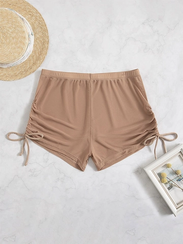 Women High Waist Mesh Swim Trunks Solid Color Ruched Drawstring Bikini Bottom Beach Cover Up Shorts Casual Summer Swimwear