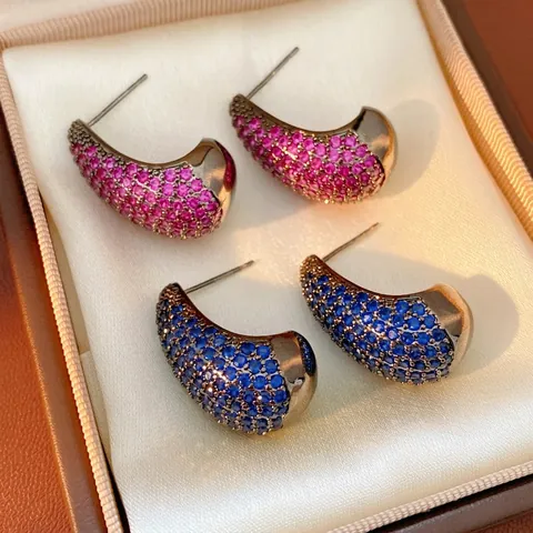 Boucles D'oreilles Gouttelette Zircon Pavé Vintage Élégant Bijoux En Cuivre Avec Tige En Argent Pour Femme Forme Poire