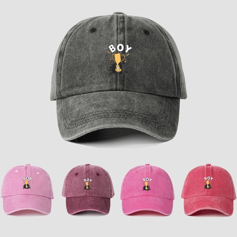 Vintage Washed Cotton Baseball Cap For Men Women Casual Outdoor Sunshade Hat With BOY Trophy Embroidery Adjustable Fashion Headwear