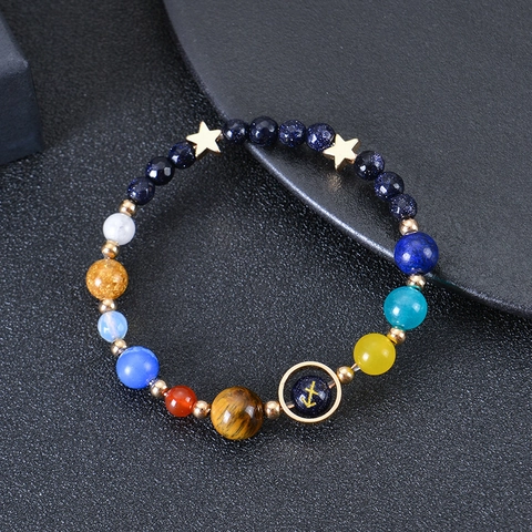 Constellation Beaded Bracelet Natural Stone Solar System Planet Galaxy Adjustable Handmade Woven Jewelry Gift