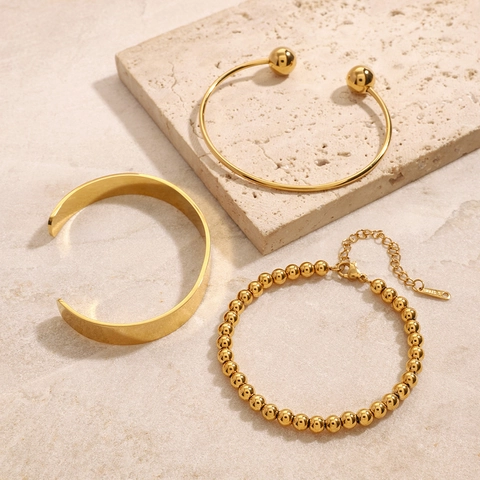 Roestvrij Staal 18K Verguld Armband Armring Kralenketting Breed Glad Open Manchet Mode Sieraden Vrouwen