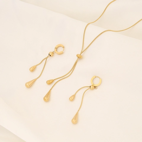 Collana E Orecchini A Goccia D'acqua In Acciaio Inossidabile Placcati Oro Catena Serpente Minimalista Elegante
