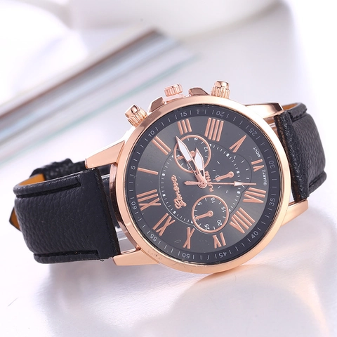Orologio Al Quarzo Da Donna Numeri Romani Quadrante Rotondo Cassa In Lega Cinturino In Pelle PU Elegante