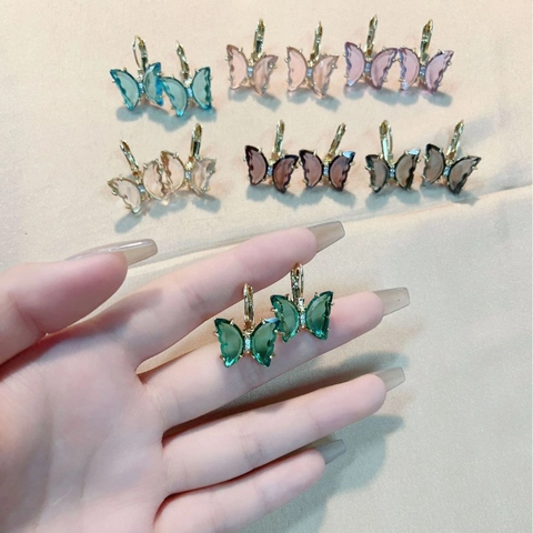 Pendientes De Cristal De Mariposa Circonita Transparente Aleación Cobre Pequeños Aros Joyería Para Mujeres Niñas Elegante Colorido