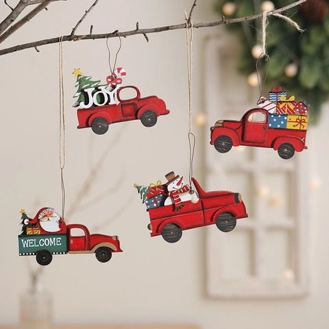 Ornamenti Natalizi Appesi In Legno Dipinto Renna Babbo Natale Camion Rosso Cavallo A Dondolo Casa Albero Decorazione Festiva