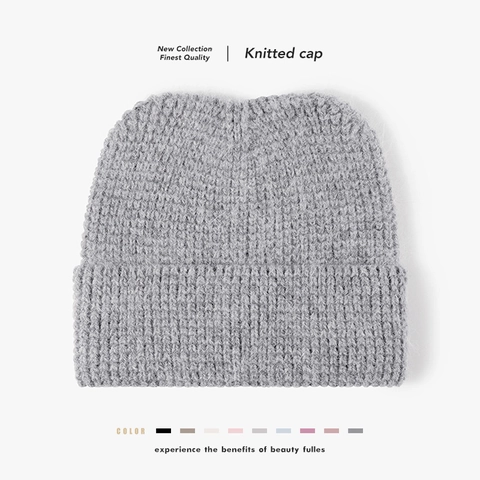 Cute Cat Ear Beanie Hat Faux Rabbit Fur Knitted Cap Solid Color Warm Winter Cuff Skully Beanie For Women Girls