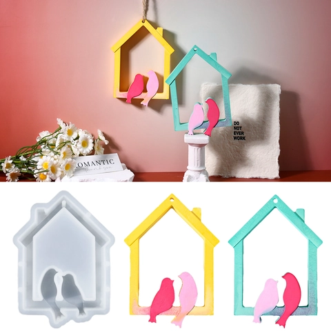 Bird House Frame Silicone Mold Double Birds Shape DIY Resin Casting Plaster Mold For Home Wall Hanging Decor Crafting