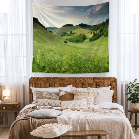 Arazzo Paesaggio Poliestere Appeso Parete Foresta Montagna Prato Sfondo Tessuto Per Decorazione Soggiorno Camera