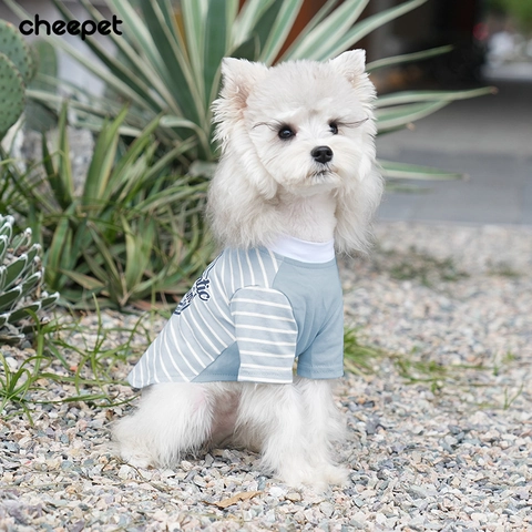 Striped Patchwork Dog T-Shirt Cotton Breathable American Retro Print Soft Pet Vest For Small Medium Dogs Cats