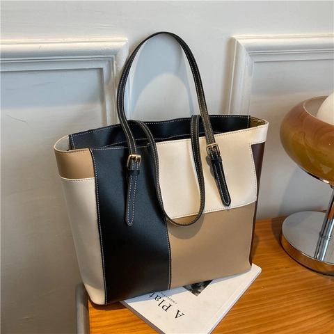 Γυναικεία Τσάντα Tote Patchwork Μεγάλης Χωρητικότητας PU Δέρμα Color Block Τσάντα Ώμου Ρυθμιζόμενοι Ιμάντες