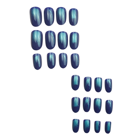 Blaue Cat Eye Magnetische Press On Nägel Oval Kurze Künstliche Nägel Mit Glitzer Stern Muster