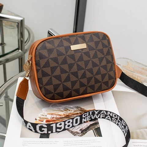 Women Crossbody Bag Geometric Triangle Print Camera Style Wide Letter Strap PVC Synthetic Leather Urban Casual Bag