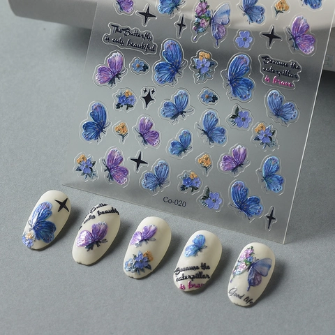 Autocollants À Ongles 5D Relief Papillon Fleur Étoile Design 3D Auto-Adhésif Imperméable Décorations De Manucure Pour Femmes