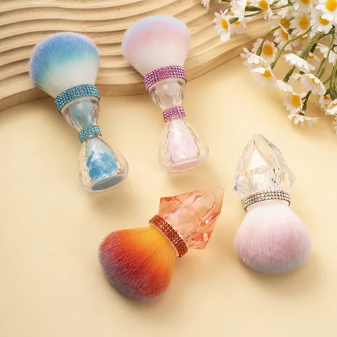 Rhinestone Diamond Sandglass Makeup Brush Multifunctional Nail Dust Brush Acrylic Handle Gradient Synthetic Fiber Soft Bristles Beauty Tool For Women