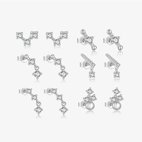 Minimalist 925 Sterling Silver Stud Earrings Shiny Cubic Zirconia Geometric Tiny Sparkling Piercing Jewelry Women