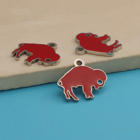 Stier Hanger 304 Roestvrij Staal Rood Emaille Buffel Silhouet Charm Voor DIY Sieraden Maken Ambachten Spiegel Gepolijst