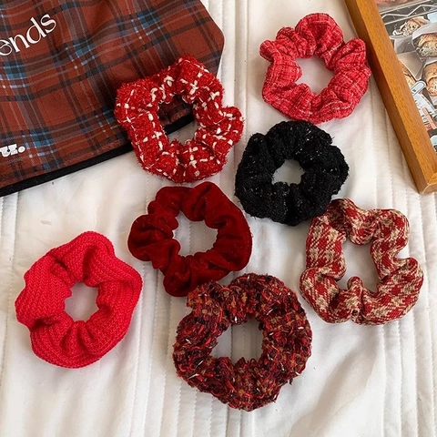 Chouchous En Tricot Velours Tweed Vintage Élégant Élastique Pour Femmes Et Filles Style Automne Hiver
