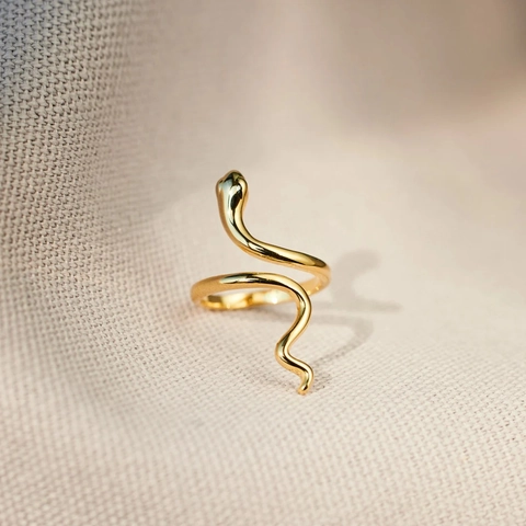 S925 Sterling Silber Schlange Verstellbarer Offener Ring Für Damen Mode Schmuck Vergoldet Minimalistischer Wickel Fingerring