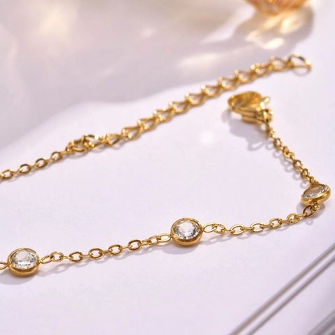 Bracciale In Acciaio Inossidabile Minimalista Con Zirconia Cubica Rotonda Catena Regolabile Elegante Per Donna
