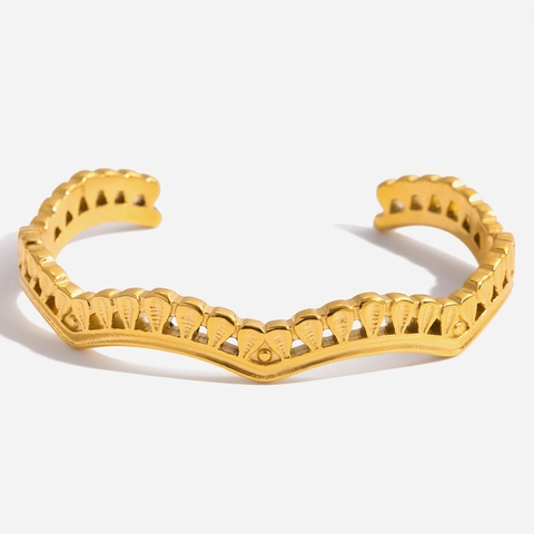 Vintage 18K Vergoldet Edelstahl Hohl Welle Armreif Für Damen Retro Elegant Strass Schmuck Armband Geschenk