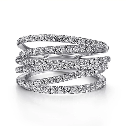 Anello Intrecciato Multistrato Di Moda Rame Zirconia Cubica Bianca Pavé Gioielli Per Donne
