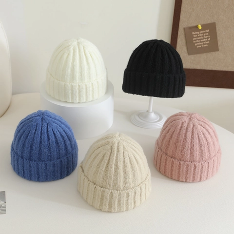 Gorro Beanie Para Niños De Lana Tejida Suave Con Nervaduras Cálido Invierno Minimalista Color Sólido Para Niños Niñas